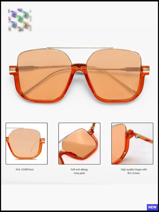 Oversized Retro Aviator Sunglasses Double Bridge Pilot Square Frame Unisex